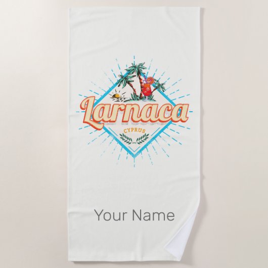 ラルナカキプロスレトロカクテルヴィンテージサンセット ビーチタオル (正面)