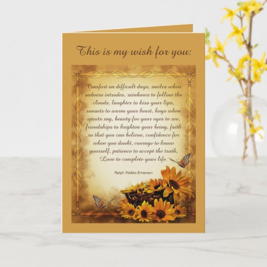 ラルフ・ウォルド・エマーソンの詩 カード (黄色い花)