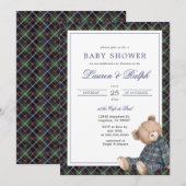 ラルフ プリード テディベア ボーイ ネイビー プレッピー ベイビー シャワー 招待状 (正面/裏面)