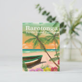 ラロトンガ島　太平洋の島　ヴィンテージ　旅行ポスター ポストカード (スタンド正面)