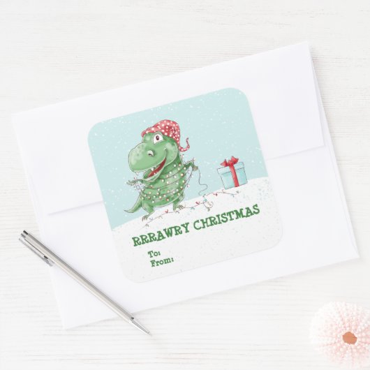 ラワリーのクリスマス間抜け恐竜クリスマス スクエアシール (封筒)