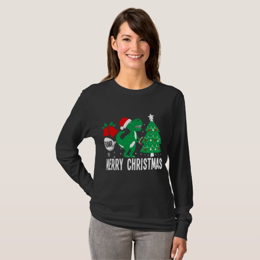 ラワークリスマスベビー恐竜ラバークリスマストレックス Tシャツ (正面フル)