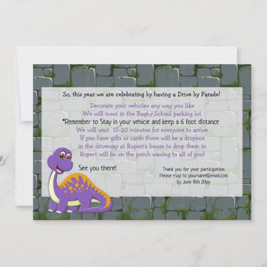 ラワーディノドライブバイハッピーバースデーパレード招待状 招待状 (裏面)