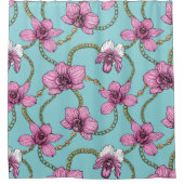 ランとチェーン、ピンクとブルー シャワーカーテン (正面)