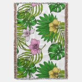 ランとパーム葉の、ピンク、黄色、緑とw スローブランケット (正面縦)