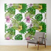 ランとパーム葉の、ピンク、黄色、緑とw タペストリー (インサイチュ(横))
