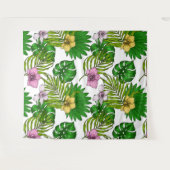 ランとパーム葉の、ピンク、黄色、緑とw タペストリー (正面(横))