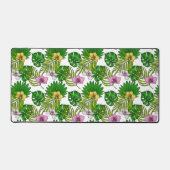 ランとパーム葉の、ピンク、黄色、緑とw デスクマット (正面)