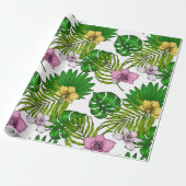ランとパーム葉の、ピンク、黄色、緑とw ラッピングペーパー (アンロールド)