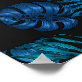 ランとパーム葉の、ブラックのピンクとブルー ポスター (角)