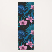 ランとパーム葉の、ブラックのピンクとブルー ヨガマット (正面)