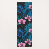 ランとパーム葉の、ブラックのピンクとブルー ヨガマット (裏面)