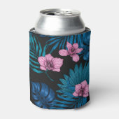 ランとパーム葉の、ブラックのピンクとブルー 缶クーラー (缶正面)
