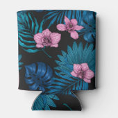 ランとパーム葉の、ブラックのピンクとブルー 缶クーラー (裏面)