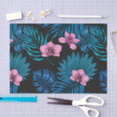 ランとパーム葉の、ブラックのピンクとブルー 薄葉紙 (クラフト)