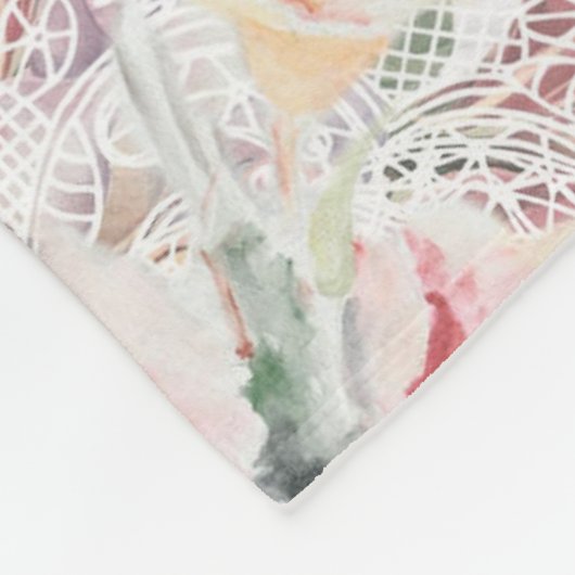 ランとユリの高級レースのイラストレーションフローラ フリースブランケット (角)