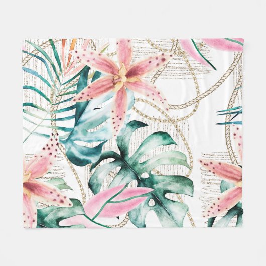 ランとランのある熱帯の継ぎ目葉のないパターン フリースブランケット (正面(横))