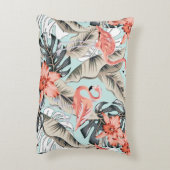 ランの花とリーアを持つ熱帯ピンクのフラミンゴ アクセントクッション (裏面(縦))