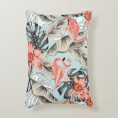 ランの花とリーアを持つ熱帯ピンクのフラミンゴ アクセントクッション (正面(垂直))