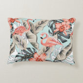 ランの花とリーアを持つ熱帯ピンクのフラミンゴ アクセントクッション (裏面)
