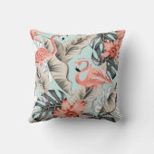 ランの花とリーアを持つ熱帯ピンクのフラミンゴ クッション (裏面)