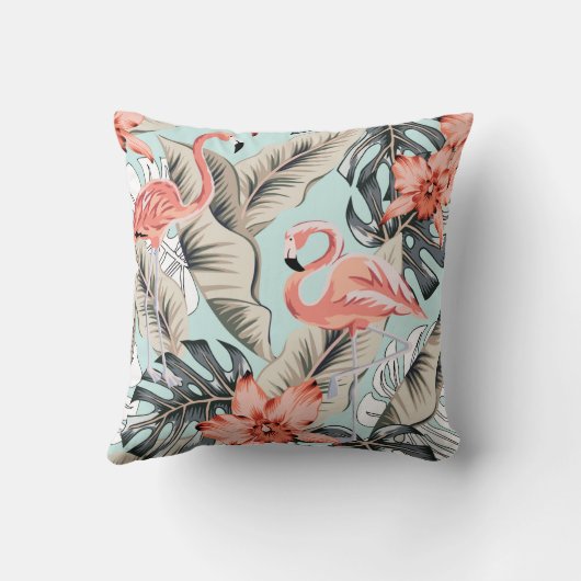 ランの花とリーアを持つ熱帯ピンクのフラミンゴ クッション (裏面)