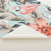 ランの花とリーアを持つ熱帯ピンクのフラミンゴ シェルパブランケット (3/4)