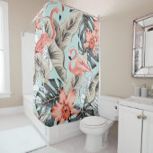 ランの花とリーアを持つ熱帯ピンクのフラミンゴ シャワーカーテン (インサイチュ)