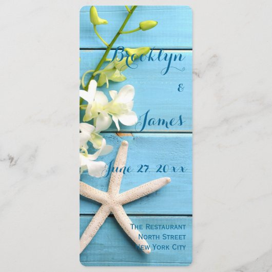 ランを使用したRound Starfishビーチ結婚式メニュー メニュー (裏面)