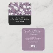 ランエレガントク黒白フローラデリケート薄紫 スクエア名刺 (正面/裏面)