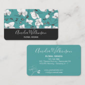ランエレガントク&ホワイトフローラデリケートティール（緑がかった色） 名刺 (正面/裏面)