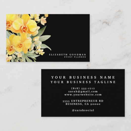 ランエレガントスの黄色と黒の名刺 名刺 (正面/裏面)