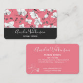 ランエレガントド黒と白のフローラ繊細なピンク 名刺 (正面/裏面)