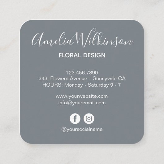 ランエレガントド黒と白のフローラ繊細な灰色 スクエア名刺 (裏面)