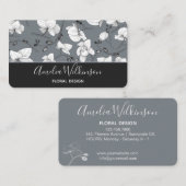 ランエレガントド黒と白のフローラ繊細な灰色 名刺 (正面/裏面)