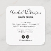 ランエレガントブラック&ホワイトフローラ繊細なシック スクエア名刺 (裏面)