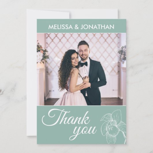 ランエレガントモダンフローラグリーン結婚写真 サンキューカード (正面)