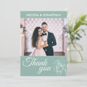 ランエレガントモダンフローラグリーン結婚写真 サンキューカード (スタンド正面)
