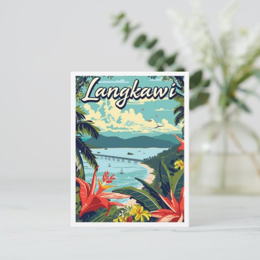 ランカウイマレーシア芸術的旅行イラストレーション ポストカード (スタンド正面)