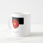 ランカシャー州旗マグカップ – バラ、石炭、綿 コーヒーマグカップ (正面左)