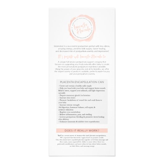 ランカスターの胎盤Co.のための棚カード ラックカード (正面)