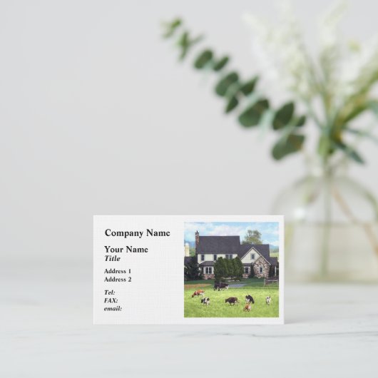 ランカスターPA – 牧草地に牛がいるファミリーファーム 名刺 (スタンド正面)