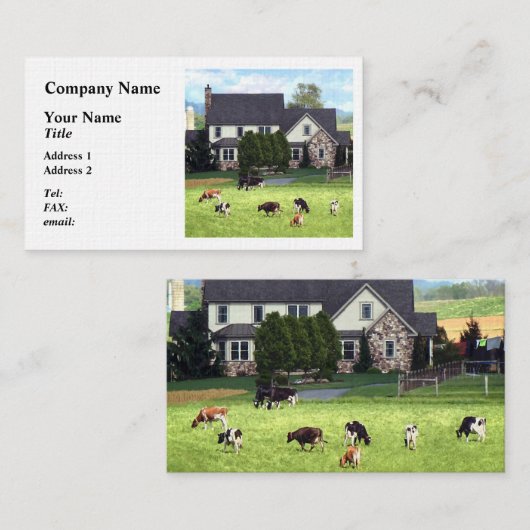 ランカスターPA – 牧草地に牛がいるファミリーファーム 名刺 (正面/裏面)