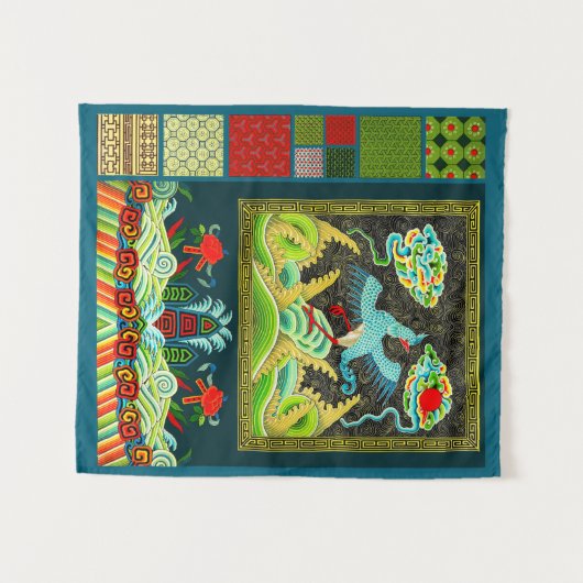 ランク中国のバッジとモティフコラージュ タペストリー (正面(横))