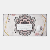 ランゴリフローラアートピンクとグレー落ち着き調和 デスクマット (キーボード&マウス)