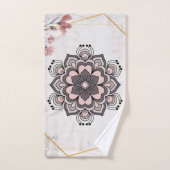 ランゴリフローラアートピンクとグレー落ち着き調和 バスタオルセット (ハンドタオル)