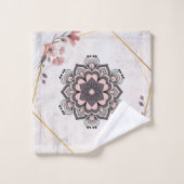 ランゴリフローラアートピンクとグレー落ち着き調和 バスタオルセット (ウォッシュタオル)