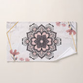 ランゴリフローラアートピンクとグレー落ち着き調和 バスタオルセット (ハンドタオル)