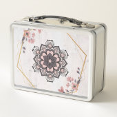 ランゴリフローラアート、ピンクとグレーのマンダラパターン メタルランチボックス (裏面)