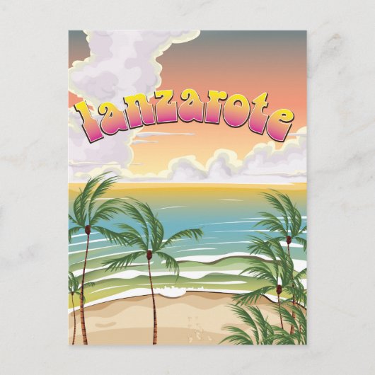 ランサローテ島のビーチ旅行ポスター ポストカード (正面)